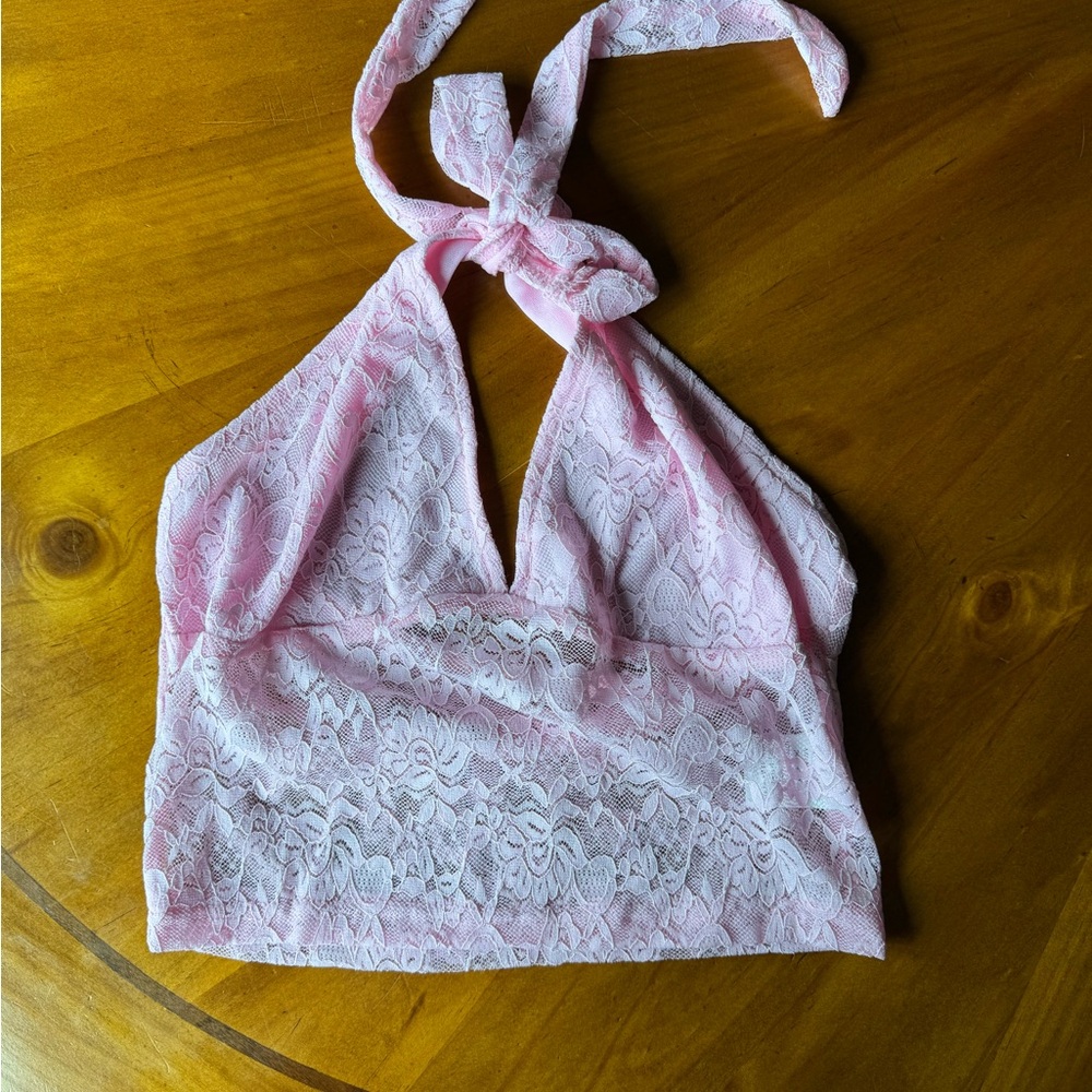 Pink Lace Halter Top